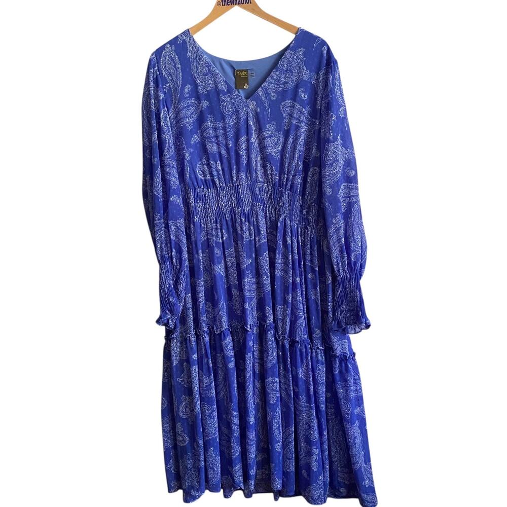 Taylor Periwinkle Blue Paisley Tiered Maxi Dress Swiss Dot Boho 18W - Picture 17 of 17